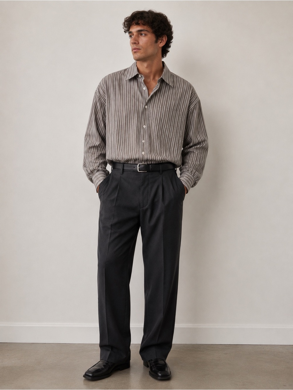 BOSS Men's Gray Stripe Button-Up Dress Shirt